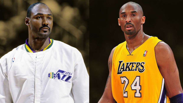 Utah Jazz power forward Karl Malone with the late great Los Angeles Lakers superstar Kobe Bryant