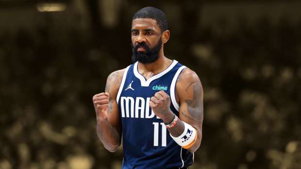 March 17, 2024; Dallas Mavericks guard Kyrie Irving against the Denver Nuggets at American Airlines Center