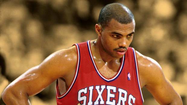 Philadelphia 76ers forward Charles Barkley against the Portland Trail Blazers at Memorial Coliseum