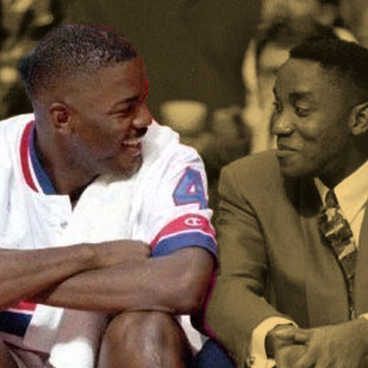 Former NBA player and president of basketball operations for the Detroit  Pistons, Joe Dumars, left, is congratulated by former teammate and  presenter Isiah Thomas at Dumars' enshrinement into the Naismith Memorial  Basketball