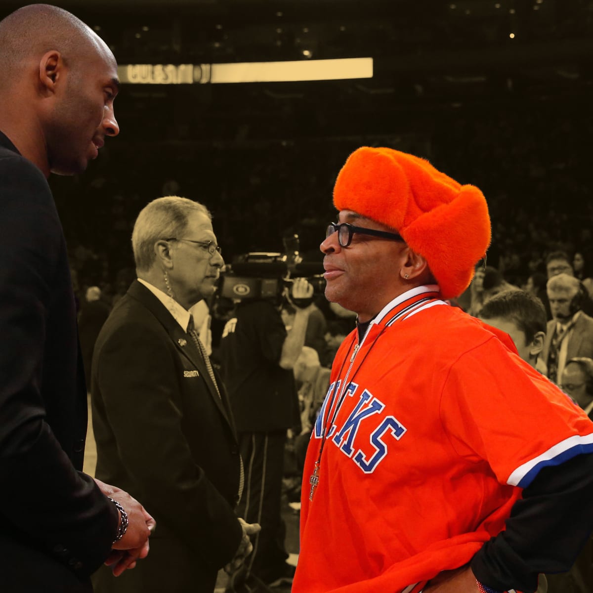 Spike Lee arriving for the New York Knicks basketball game against