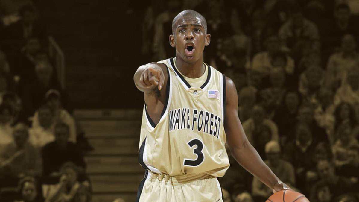 Wake Forest's Chris Paul reacts after hitting a 3-pointer in the